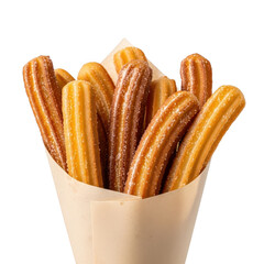 Delicious churros in paper cone, isolated on transparent background