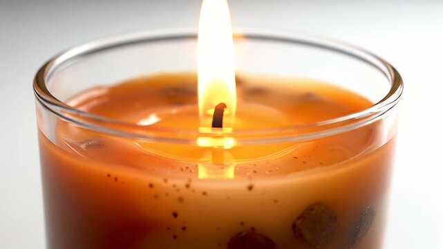 Elegant decorative candle flickering flame in a glass jar for ambience and aromatherapy