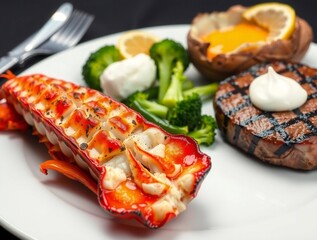 Gourmet seafood and steak dinner