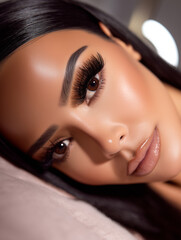 Middle Eastern Beauty Model Close Up With Flawless Skin and Full Lash Extensions