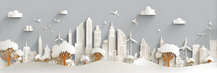 The person who knows. Tree, Achieve sustainable growth, World Environment Day. White eco urban city and nature landscape background paper art style.