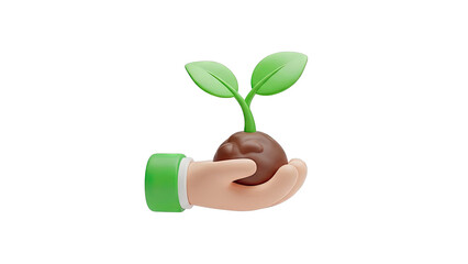 3D Cartoon Hand Holding a Sprout