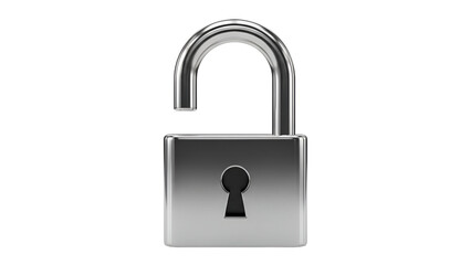 Unlocked Silver Padlock for Security and Freedom Concepts, Isolated on Transparent Background