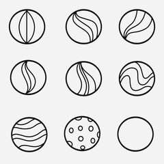 set of marble ball with outline style good for icon, symbol, element design, coloring book, etc