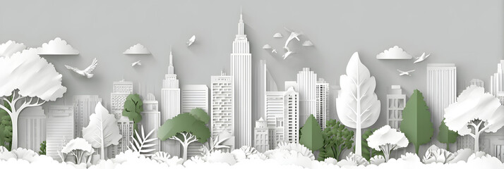 The person who knows. Tree, Achieve sustainable growth, World Environment Day. White eco urban city and nature landscape background paper art style.