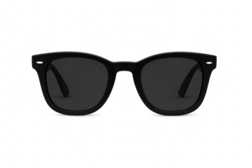 Black sunglasses with dark lenses protecting eyes
