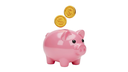 Pink Piggy Bank with Gold Coins