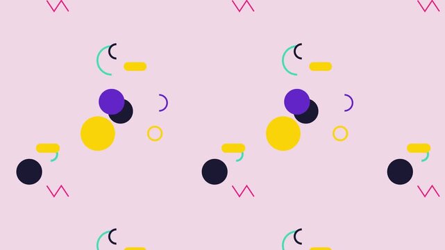 Playful colorful memphis design geometric pattern animating movement creative background loop video