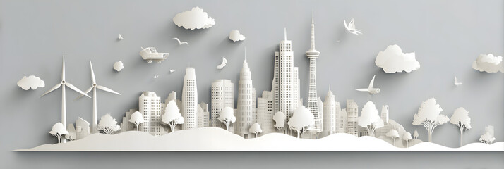 The person who knows. Tree, Achieve sustainable growth, World Environment Day. White eco urban city and nature landscape background paper art style.