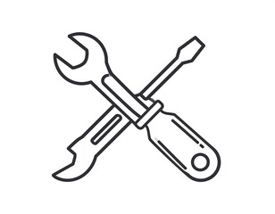 Simple black and white illustration depicting repair tools