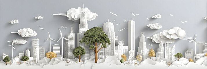 The person who knows. Tree, Achieve sustainable growth, World Environment Day. White eco urban city and nature landscape background paper art style.