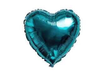 Shiny teal heart-shaped foil balloon isolated on solid black background