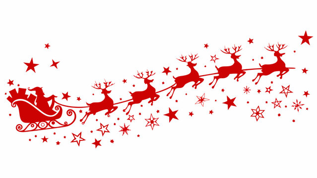 Santa claus and his reindeer flying across a winter night sky