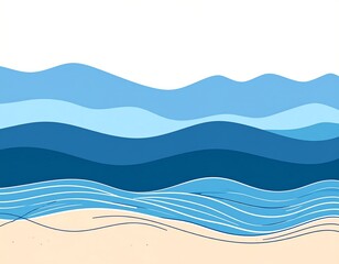 Simplified depiction of ocean waves cresting over a sandy shore