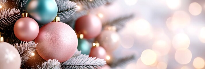 Christmas tree decorating with pink and teal ornaments