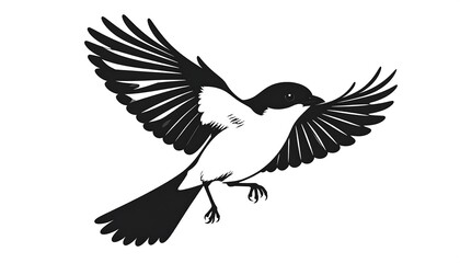 Obraz premium Magpie in Flight - A Striking Black and White Silhouette.