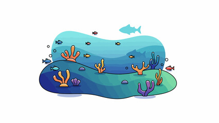 Naklejka premium Vibrant underwater scene with coral and fish in a colorful vector illustration