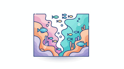Obraz premium Underwater Scene with Fish Swimming in Ocean Currents, a Vibrant Vector Illustration from an Immersive Top-Down Viewpoint