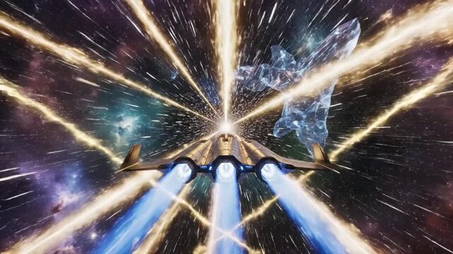Experience cosmic speed as a spaceship hurtles through a wormhole with lightspeed travel in this futuristic adventure