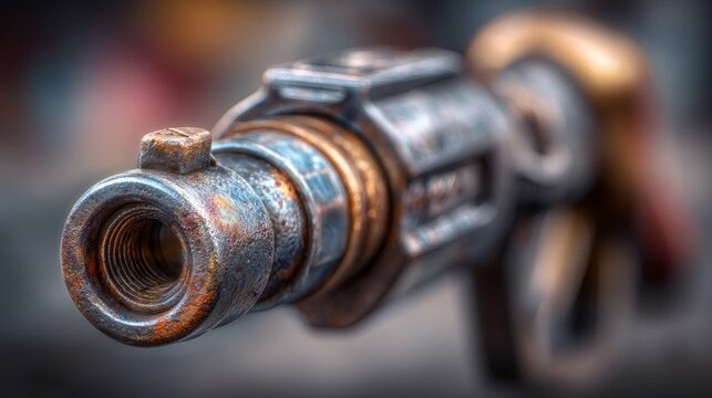Steampunk weapon barrel revealing rusted metal details