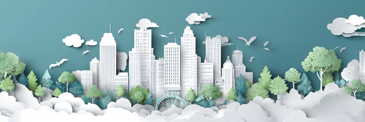 The person who knows. Tree, Achieve sustainable growth, World Environment Day. White eco urban city and nature landscape background paper art style.