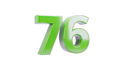 3D Green 3D Number 76 on transparent background