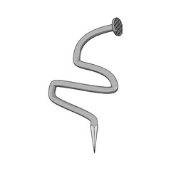 Nail or Hobnail Stainless Steel and Iron Pins on White Background. Construction and Wooden Work Equipment. Vector Illustration.