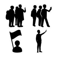 Silhouettes of people traveling, communicating, and protesting Vector