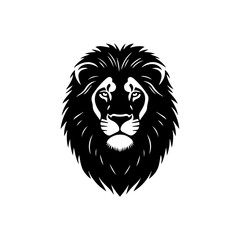 Obraz premium Isolated black and white lion head vector illustration featuring a powerful wild animal mascot silhouette for a feline nature tattoo or wildlife art symbol