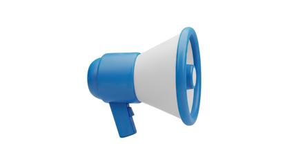 Blue and white 3D megaphone