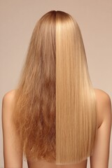Transforming hair from frizz to sleek, a stunning contrast in beauty and style at a salon