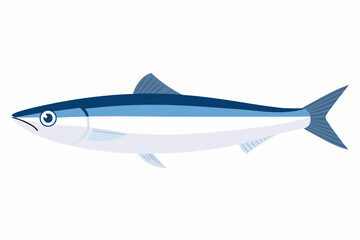 A simple illustration of a silver and blue fish on a white background © Raju