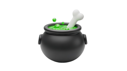 Halloween Witch's Cauldron with Bone and Bubbling Potion