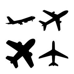 Airplane silhouettes set on white background for travel and aviation Vector