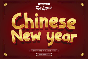 3d Chinese new year editable text effect with gold texture and with chinese decoration