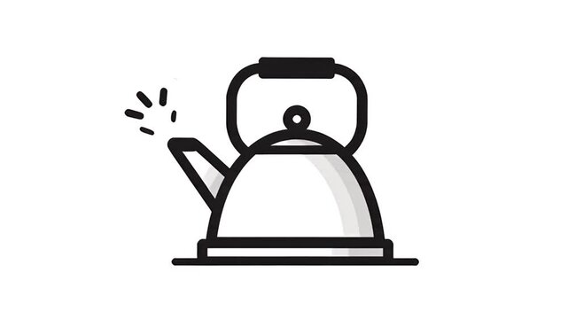 A kettle is placed on a stove and is whistling, illustration of a simple kitchen scene