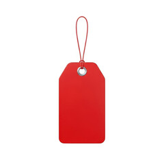 Red tag with string isolated on transparent background
