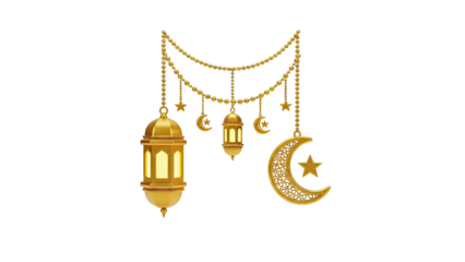Golden Ramadan Decorations: Lanterns, Moons, and Stars on Chains