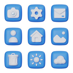 Blue square User Interface 3D Icon Set