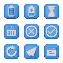 Blue square User Interface 3D Icon Set