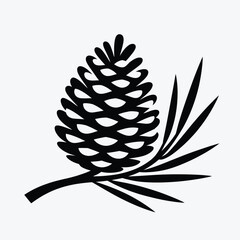 Simple black and white illustration of a pinecone with needles