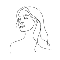 Elegant woman s face portrayed in a single continuous line drawing style