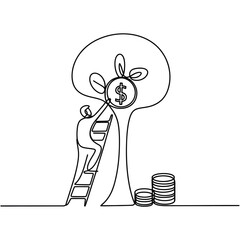 A person climbing a ladder toward a money bearing tree growth concept