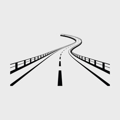 A winding road with guardrails stretches into the distance appearing abstract