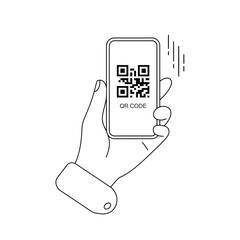 Hand holding a smartphone displaying a qr code for scanning
