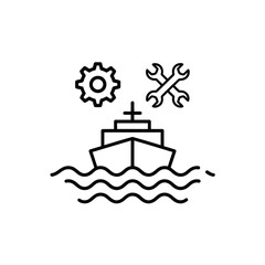 Ship maintenance and repair with gears tools and a sea background
