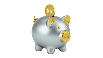 Silver and Gold Piggy Bank with 'Rp' Coin