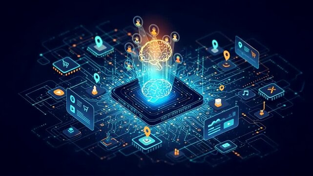Futuristic digital brain with data connections visual