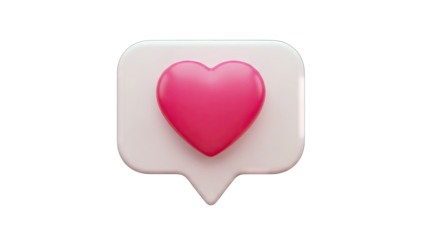 3D Pink Heart Icon in Speech Bubble on transparent background