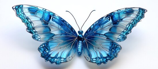 Blue Glass Butterfly, Studio Shot, White Background, Nature Art
